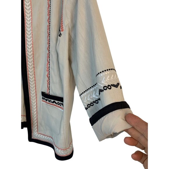 Sigrid Olsen Signature Embroidered Beige Linen Crop Boxy Jacket Size 4 9012 New - Picture 8 of 12